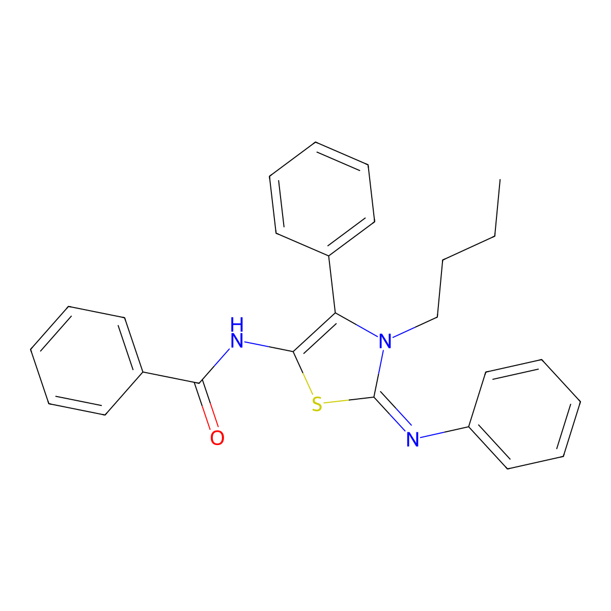 N-[(2E)-3-butyl-4-phenyl-2-(phenylimino)-2,3-dihydro-1,3-thiazol-5-yl]benzamide molecular structure, CAS 608121-50-2