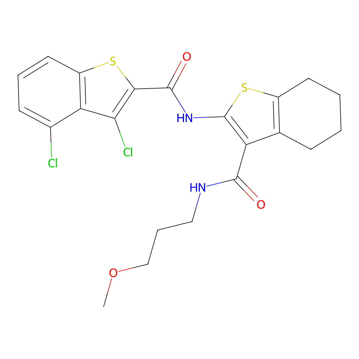 3,4-dichloro-N-[3-(3-methoxypropylcarbamoyl)-4,5,6,7-tetrahydro-1-benzothiophen-2-yl]-1-benzothiophene-2-carboxamide molecular structure, CAS 608121-57-9