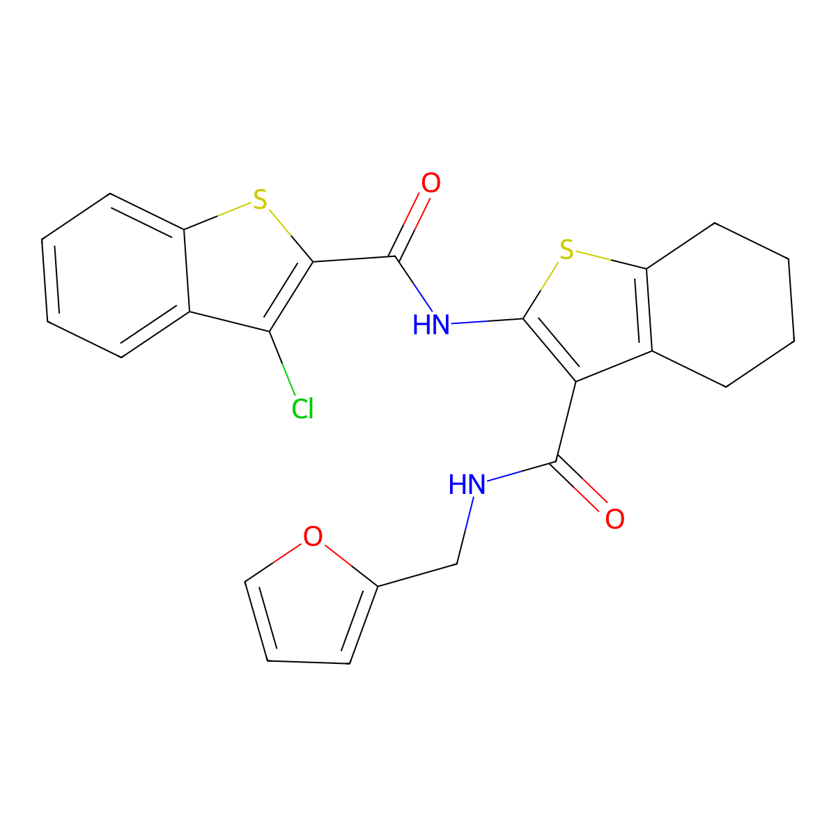 3-chloro-N-[3-(furan-2-ylmethylcarbamoyl)-4,5,6,7-tetrahydro-1-benzothiophen-2-yl]-1-benzothiophene-2-carboxamide molecular structure, CAS 608121-58-0