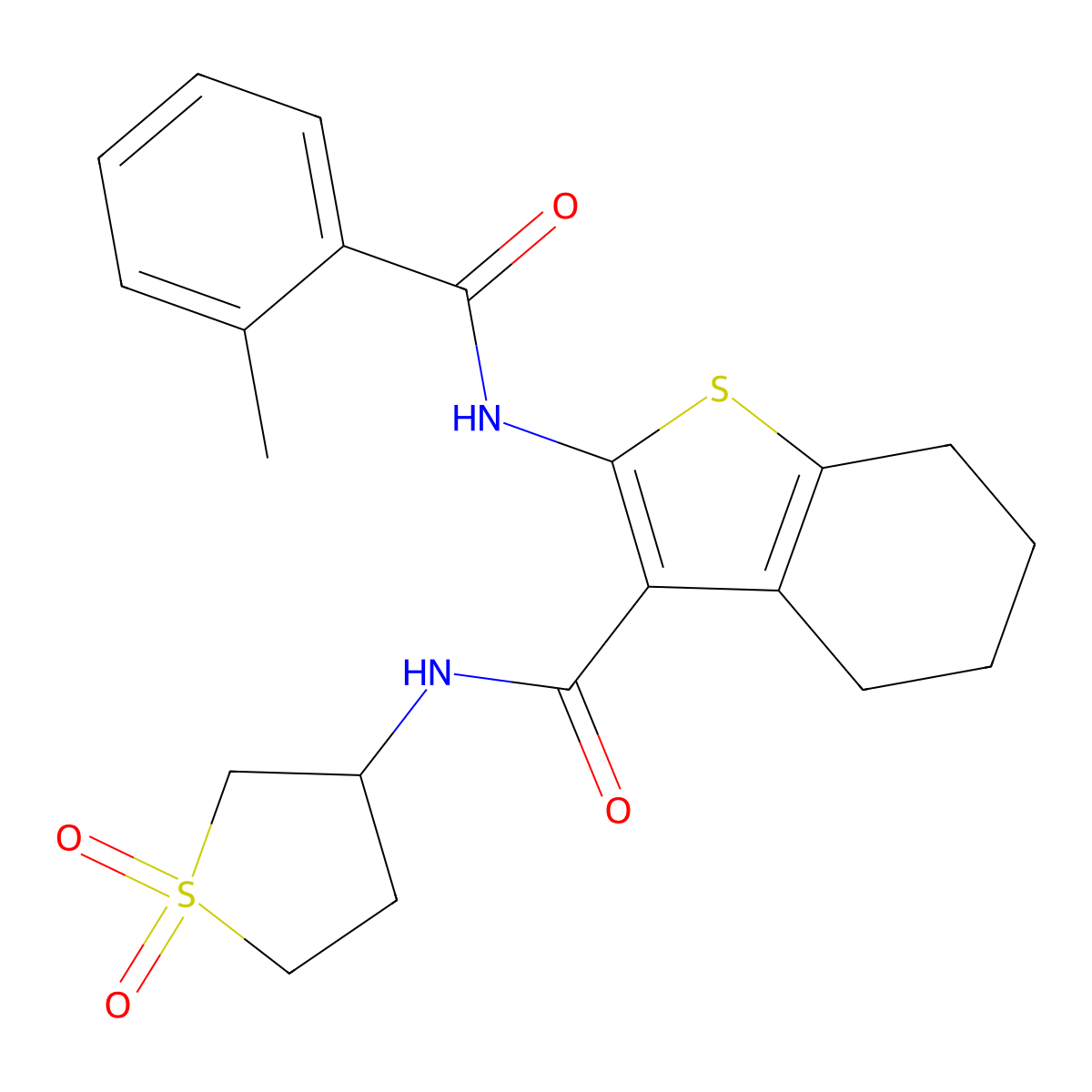 N-(1,1-dioxidotetrahydrothiophen-3-yl)-2-{[(2-methylphenyl)carbonyl]amino}-4,5,6,7-tetrahydro-1-benzothiophene-3-carboxamide molecular structure, CAS 608121-60-4