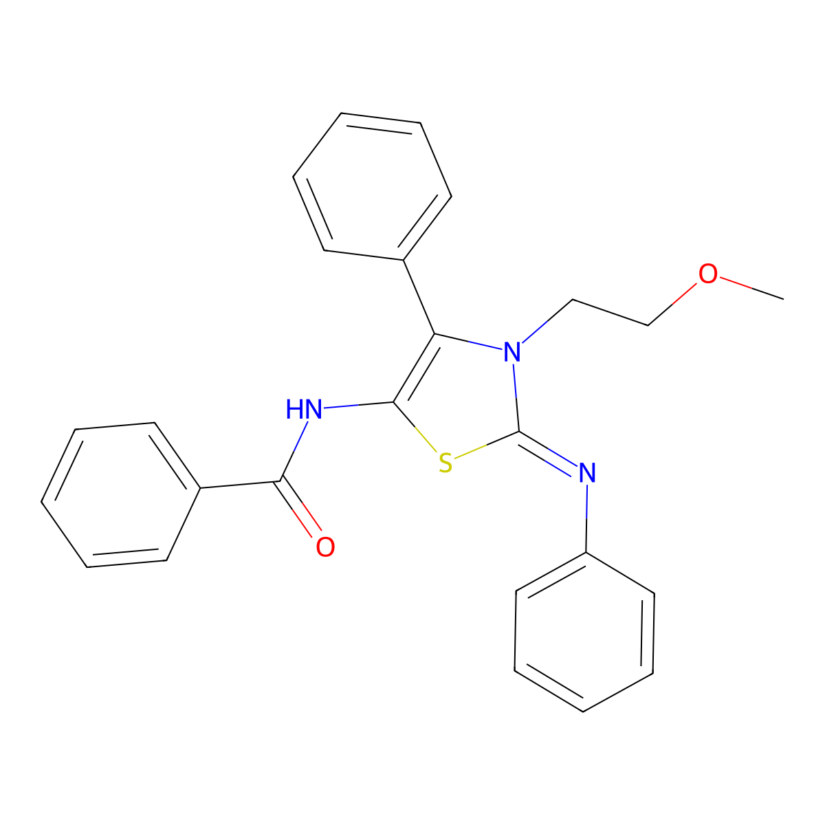 N-[(2E)-3-(2-methoxyethyl)-4-phenyl-2-(phenylimino)-2,3-dihydro-1,3-thiazol-5-yl]benzamide molecular structure, CAS 608121-87-5