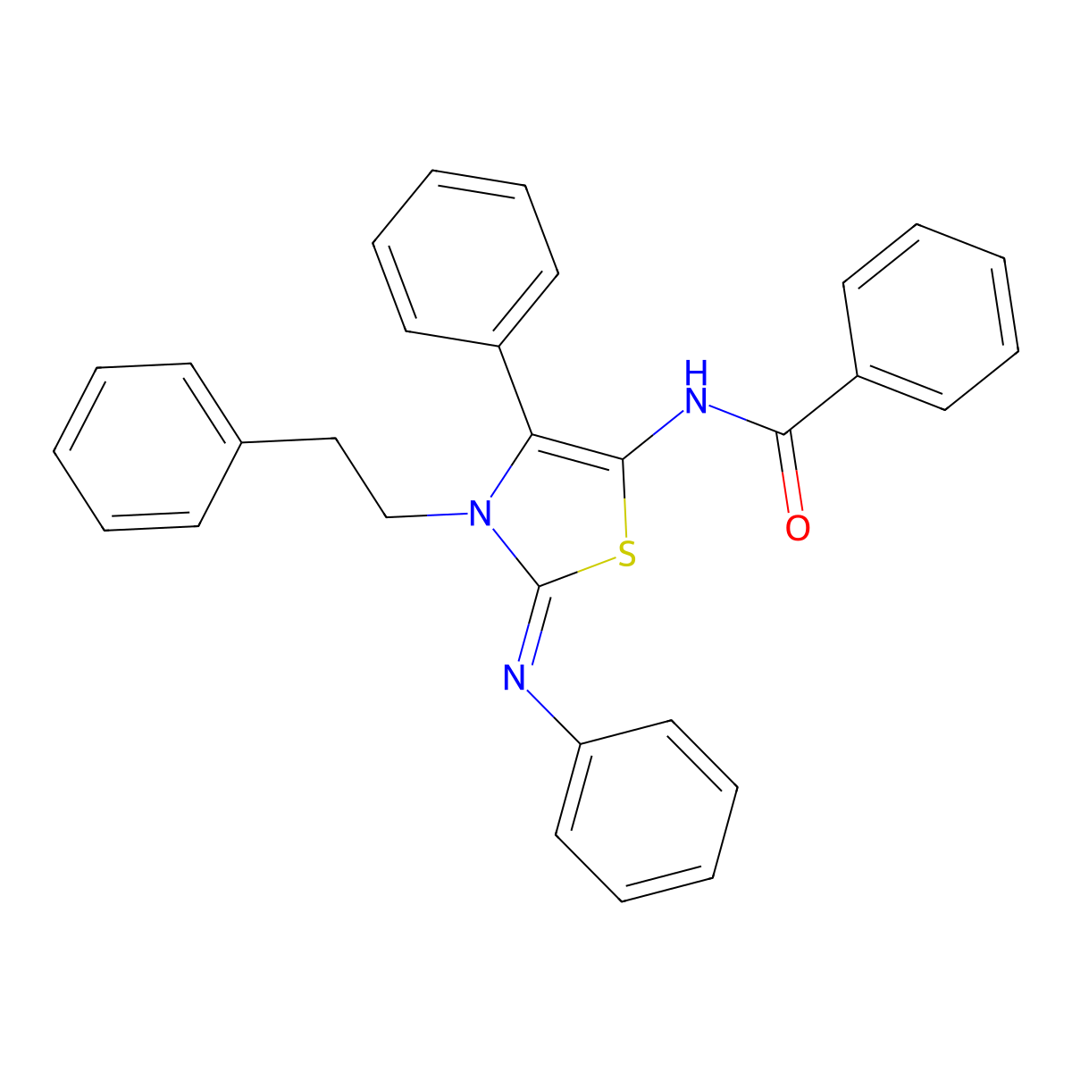N-[(2Z)-4-phenyl-3-(2-phenylethyl)-2-(phenylimino)-2,3-dihydro-1,3-thiazol-5-yl]benzamide molecular structure, CAS 608121-89-7