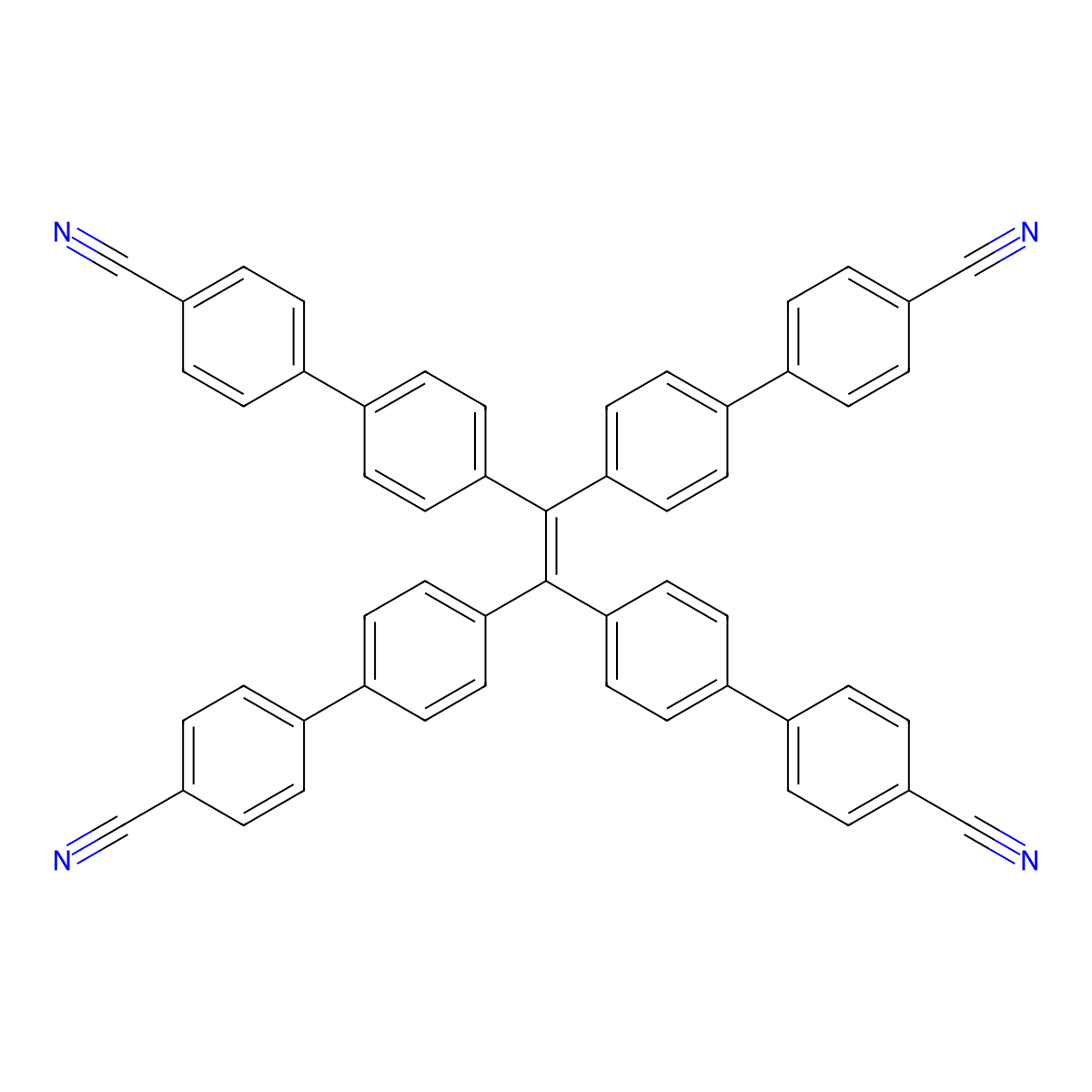 4',4''',4''''',4'''''''-(Ethene-1,1,2,2-tetrayl)tetrakis(([1,1'-biphenyl]-4-carbonitrile)) molecular structure, CAS 608129-43-7
