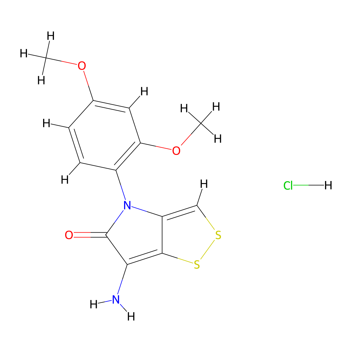 6-Amino-4-(2,4-dimethoxyphenyl)-[1,2]dithiolo[4,3-b]pyrrol-5(4H)-one hydrochloride molecular structure, CAS 608132-51-0