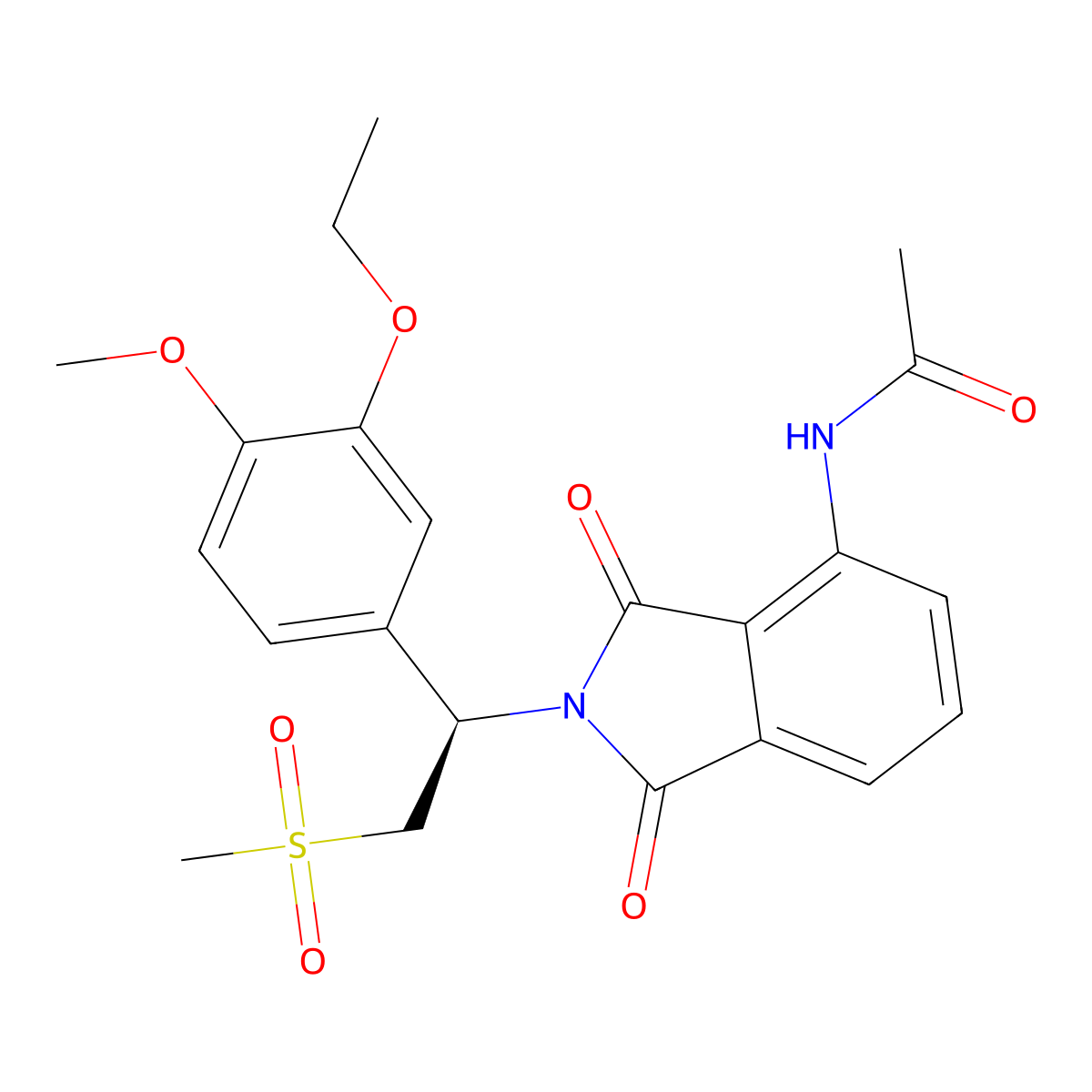 (R)-N-(2-(1-(3-ethoxy-4-methoxyphenyl)-2-(methylsulfonyl)ethyl)-1,3-dioxoisoindolin-4-yl)acetamide molecular structure, CAS 608141-44-2