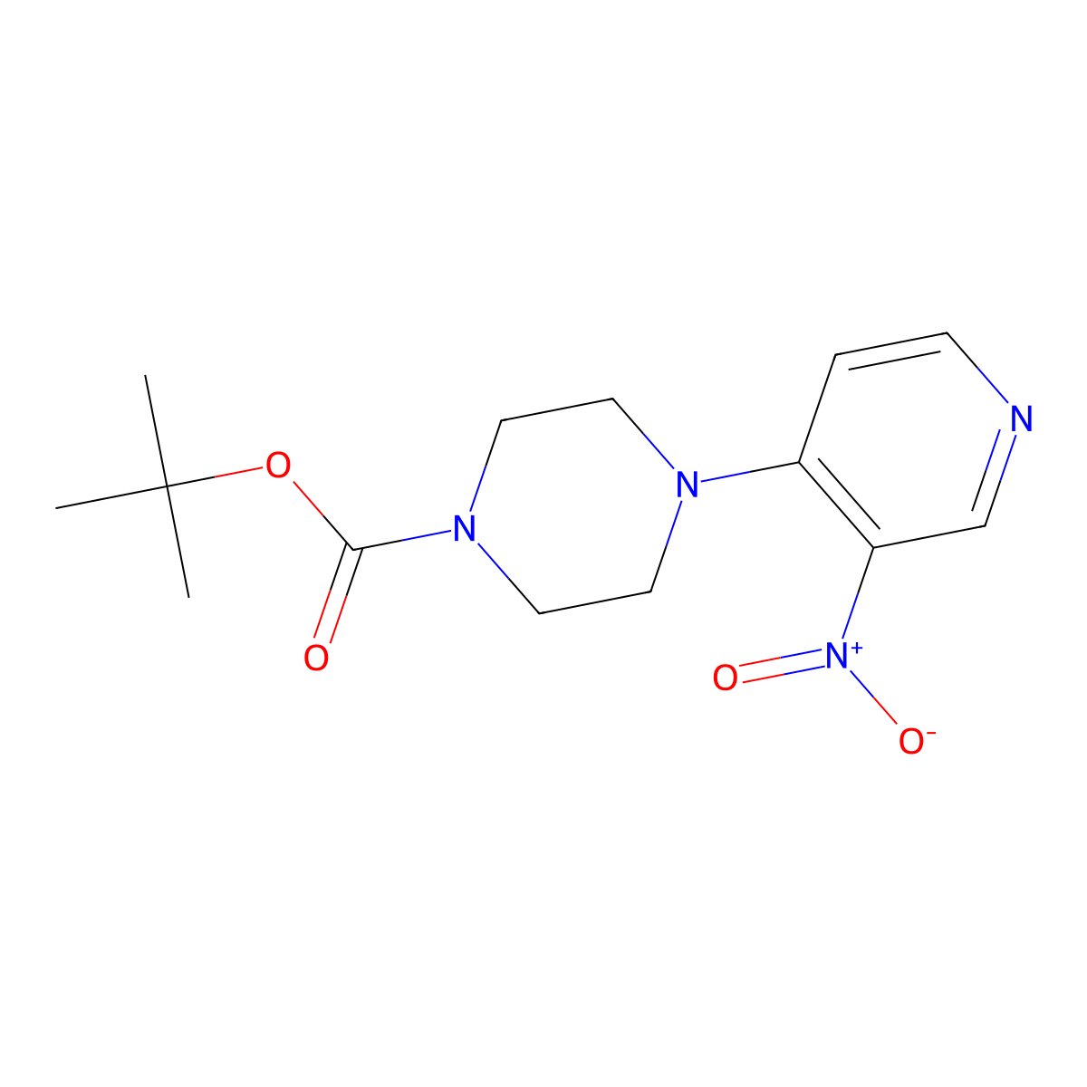 Tert-butyl 4-(3-nitropyridin-4-yl)piperazine-1-carboxylate molecular structure, CAS 608142-93-4