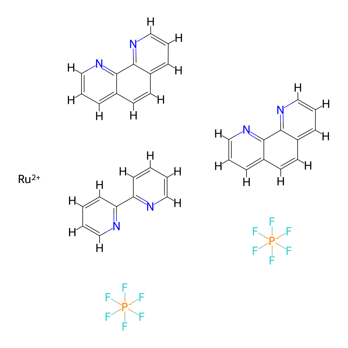 (2,2'-Bipyridine)bis(1,10-phenanthroline)ruthenium(2+) bis(hexafluorophosphate) molecular structure, CAS 60828-39-9