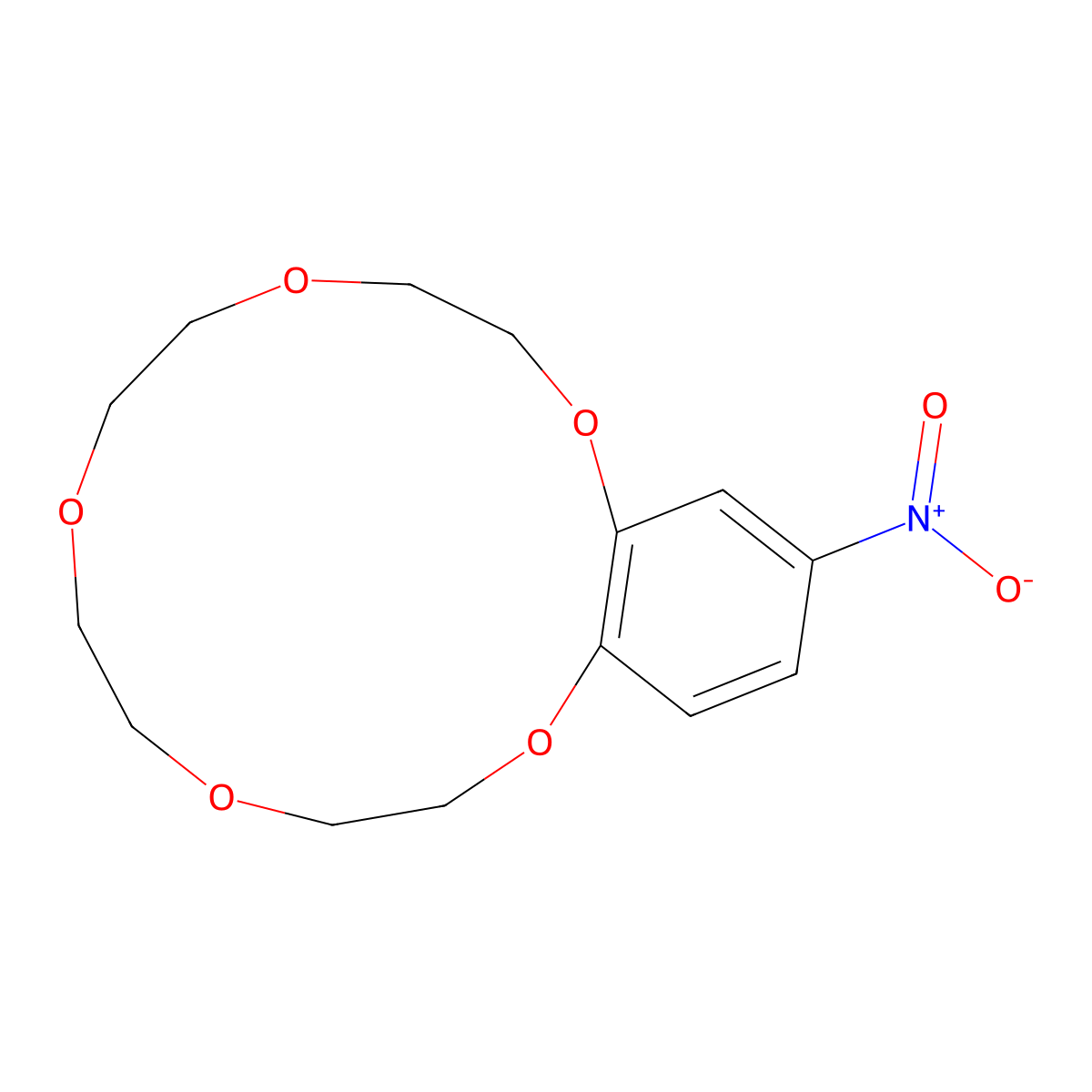 15-Nitro-2,3,5,6,8,9,11,12-octahydro-1,4,7,10,13-benzopentaoxacyclopentadecine molecular structure, CAS 60835-69-0