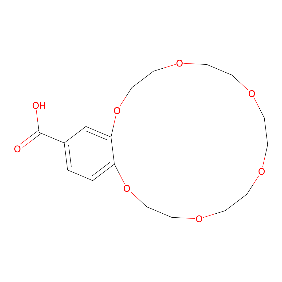 2,3,5,6,8,9,11,12,14,15-Decahydrobenzo[b][1,4,7,10,13,16]hexaoxacyclooctadecine-18-carboxylic acid , GUN35758 molecular structure, CAS 60835-75-8