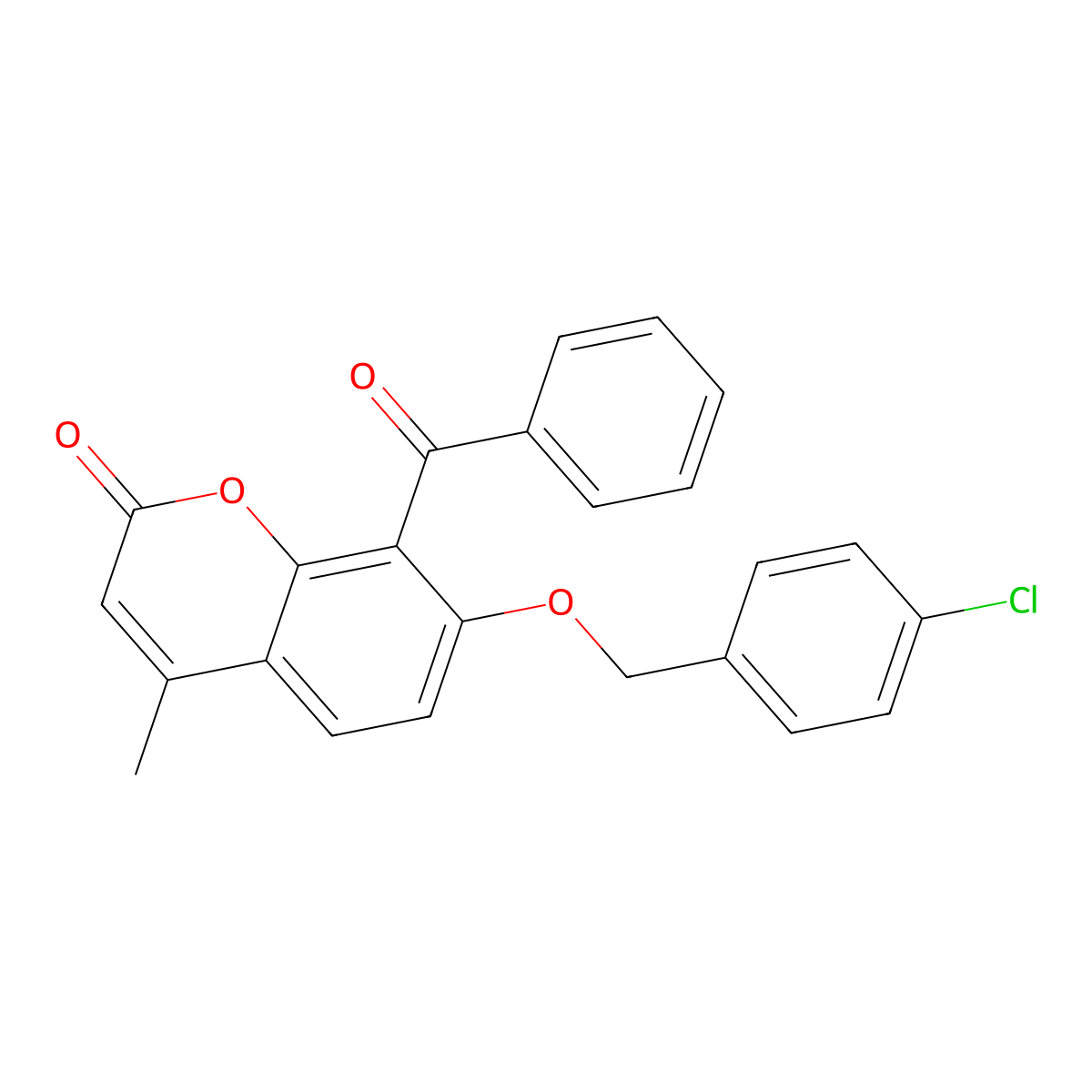 8-Benzoyl-7-[(4-chlorophenyl)methoxy]-4-methyl-2H-1-benzopyran-2-one molecular structure, CAS 6084-43-1