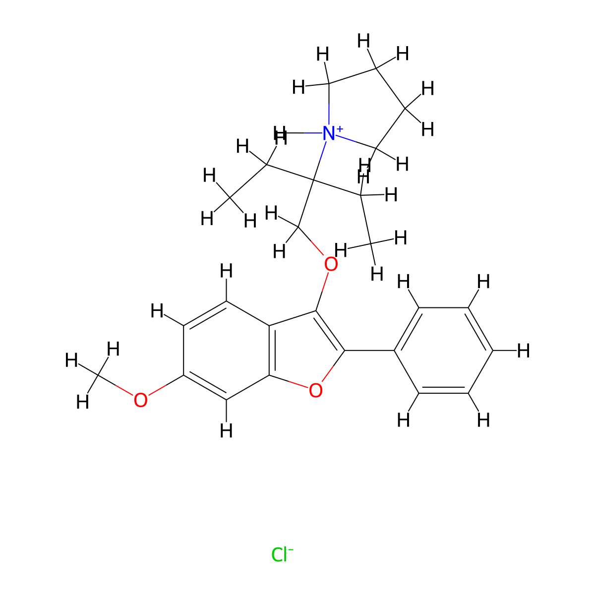 Benzofuran, 3-(2-(diethylpyrrolidino)ethoxy)-6-methoxy-2-phenyl-, hydrochloride molecular structure, CAS 60842-44-6