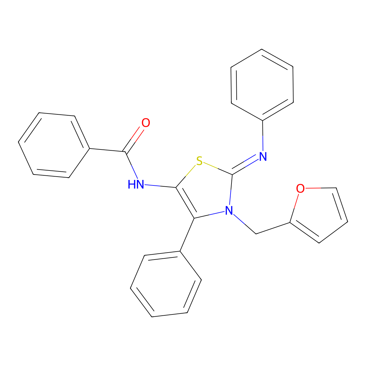 N-[(2Z)-3-(furan-2-ylmethyl)-4-phenyl-2-(phenylimino)-2,3-dihydro-1,3-thiazol-5-yl]benzamide molecular structure, CAS 608490-27-3
