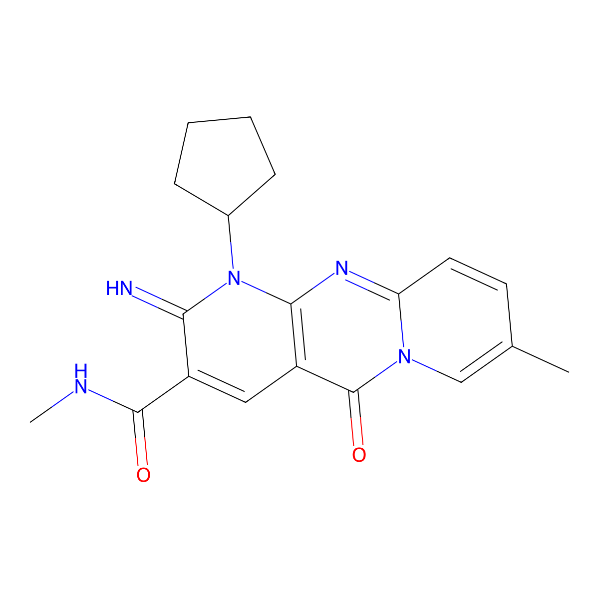 1-cyclopentyl-2-imino-N,8-dimethyl-5-oxo-1,5-dihydro-2H-dipyrido[1,2-a:2',3'-d]pyrimidine-3-carboxamide molecular structure, CAS 608490-33-1