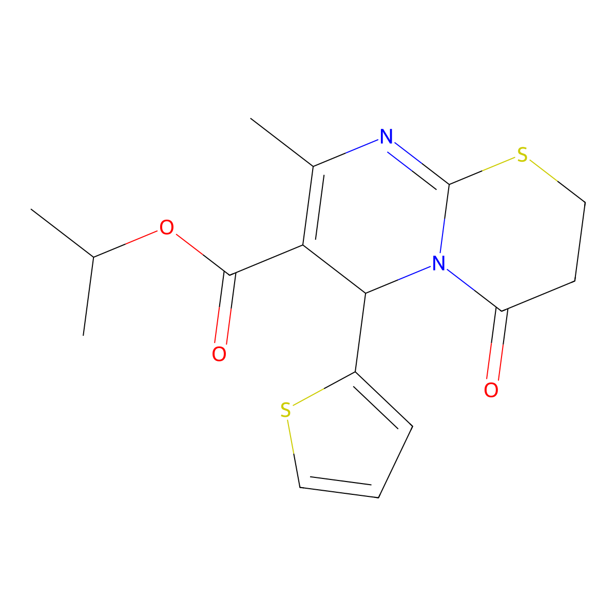 isopropyl 8-methyl-4-oxo-6-(2-thienyl)-3,4-dihydro-2H,6H-pyrimido[2,1-b][1,3]thiazine-7-carboxylate molecular structure, CAS 608490-54-6
