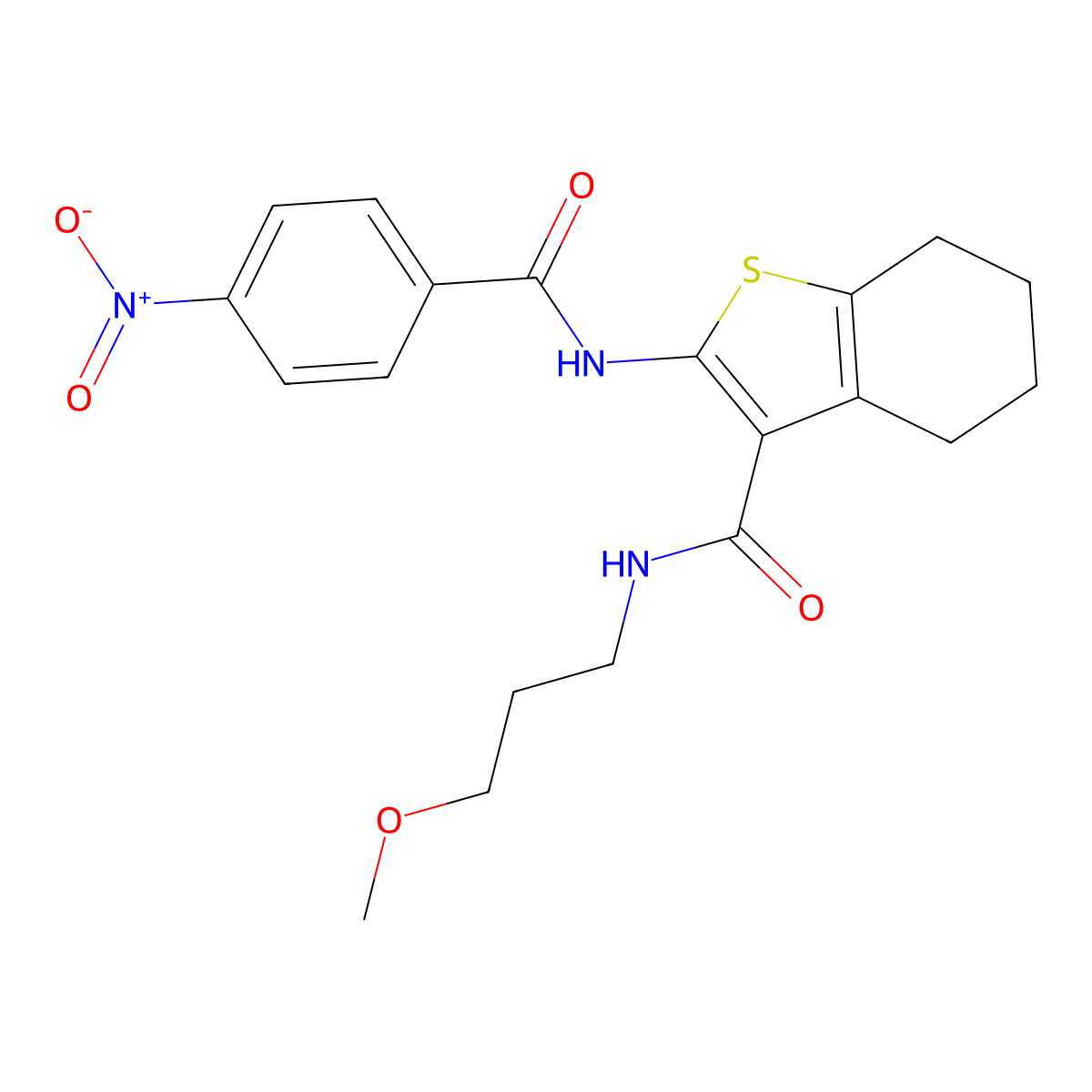 N-(3-methoxypropyl)-2-[(4-nitrobenzoyl)amino]-4,5,6,7-tetrahydro-1-benzothiophene-3-carboxamide molecular structure, CAS 608490-77-3