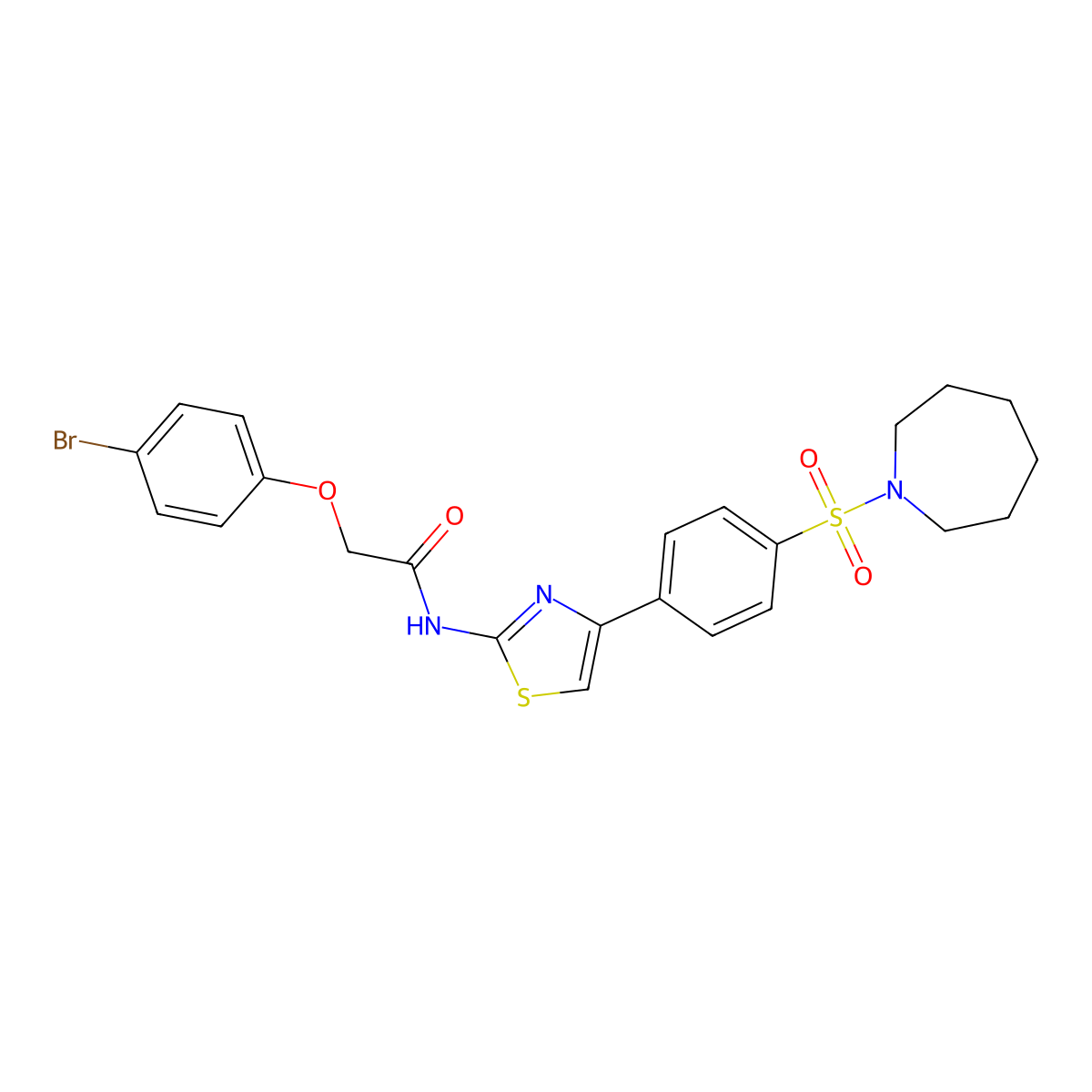 N-{4-[4-(azepan-1-ylsulfonyl)phenyl]-1,3-thiazol-2-yl}-2-(4-bromophenoxy)acetamide molecular structure, CAS 608491-23-2
