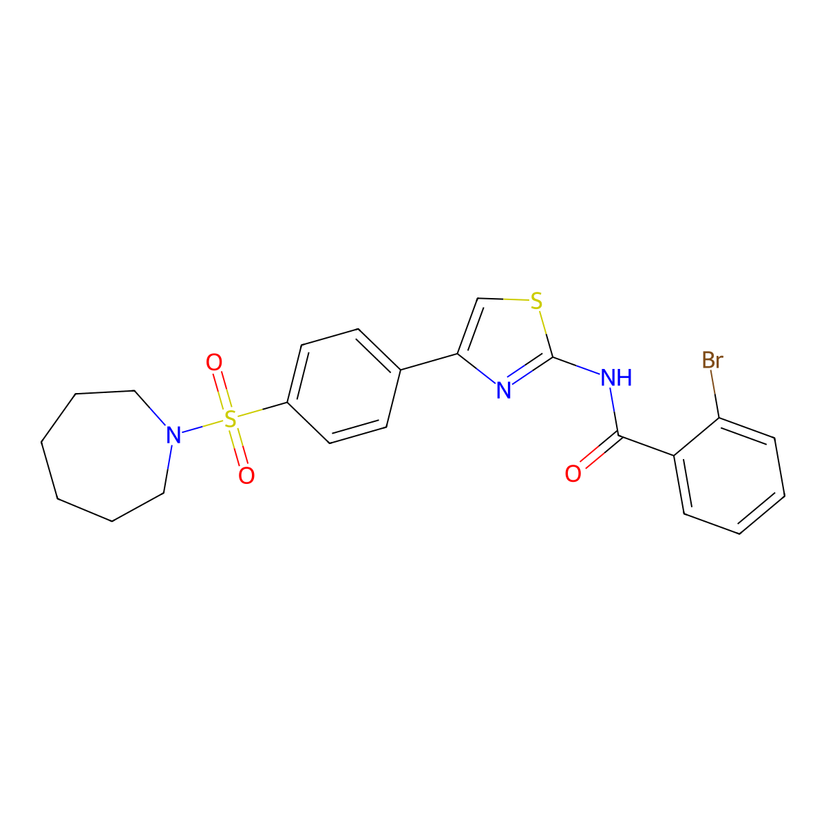 N-{4-[4-(azepan-1-ylsulfonyl)phenyl]-1,3-thiazol-2-yl}-2-bromobenzamide molecular structure, CAS 608491-24-3