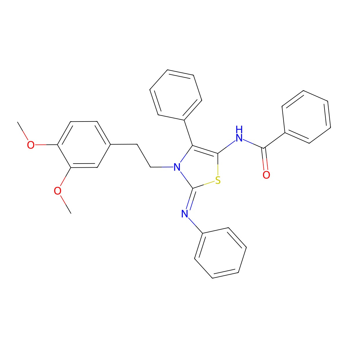 N-[(2E)-3-[2-(3,4-dimethoxyphenyl)ethyl]-4-phenyl-2-(phenylimino)-2,3-dihydro-1,3-thiazol-5-yl]benzamide molecular structure, CAS 608491-67-4
