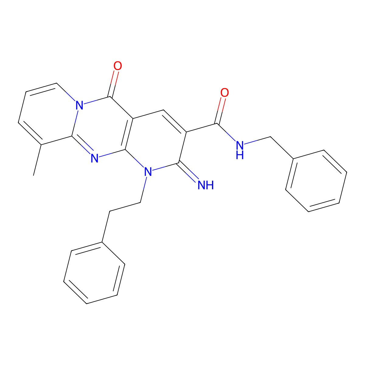 N-benzyl-2-imino-10-methyl-5-oxo-1-(2-phenylethyl)-1,5-dihydro-2H-dipyrido[1,2-a:2',3'-d]pyrimidine-3-carboxamide molecular structure, CAS 608491-83-4