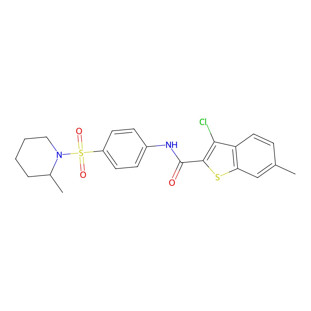 3-chloro-6-methyl-N-[4-(2-methylpiperidin-1-yl)sulfonylphenyl]-1-benzothiophene-2-carboxamide molecular structure, CAS 608491-98-1