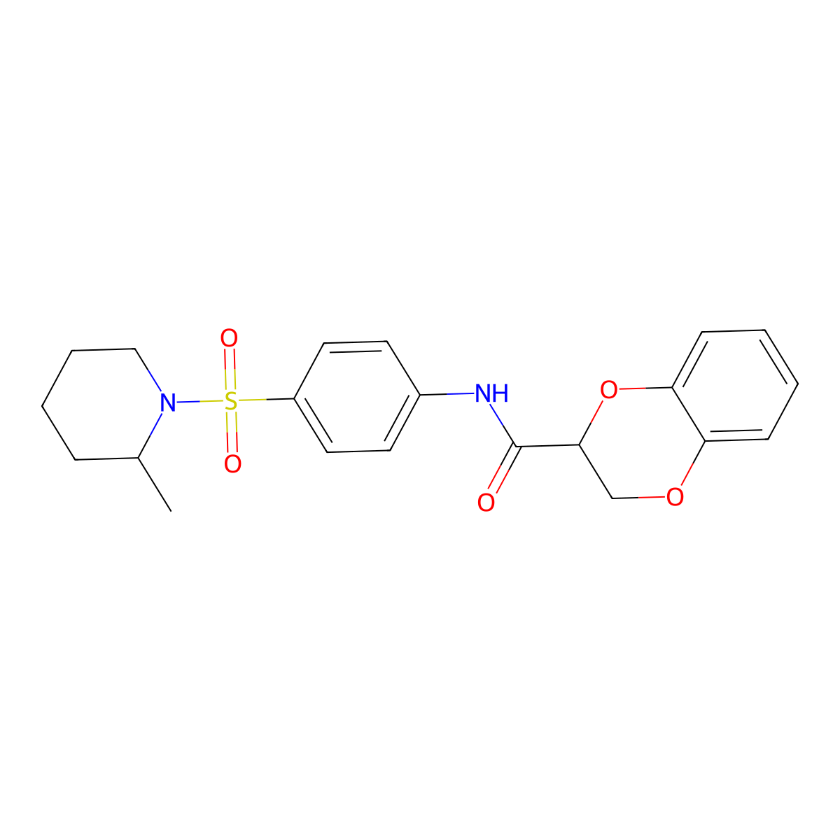 N-{4-[(2-methylpiperidin-1-yl)sulfonyl]phenyl}-2,3-dihydro-1,4-benzodioxine-2-carboxamide molecular structure, CAS 608492-04-2