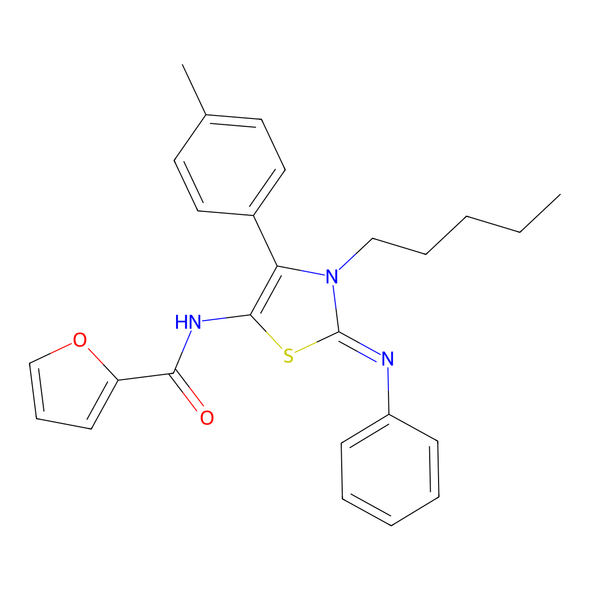 N-[(2E)-4-(4-methylphenyl)-3-pentyl-2-(phenylimino)-2,3-dihydro-1,3-thiazol-5-yl]furan-2-carboxamide molecular structure, CAS 608492-10-0