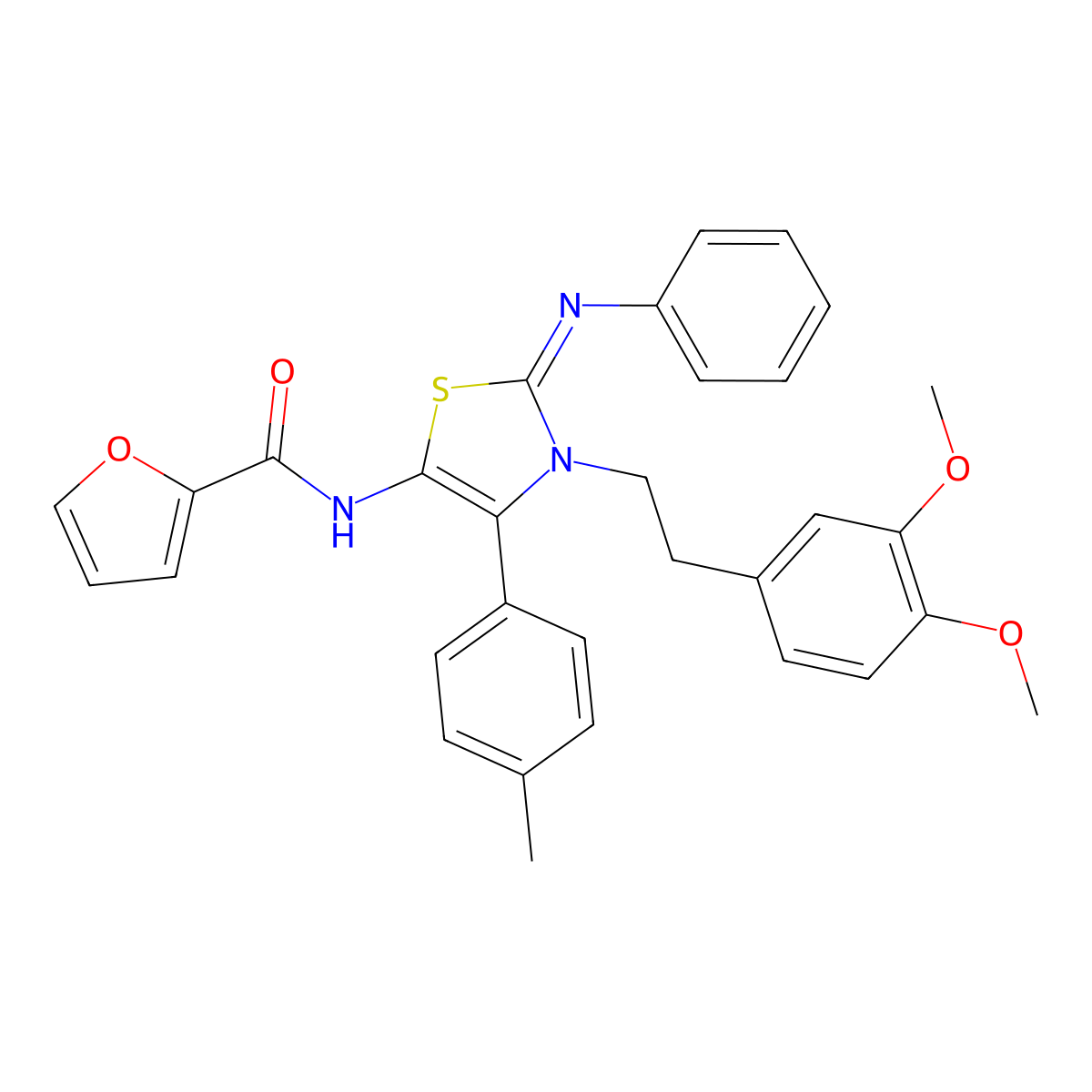 N-[(2E)-3-[2-(3,4-dimethoxyphenyl)ethyl]-4-(4-methylphenyl)-2-(phenylimino)-2,3-dihydro-1,3-thiazol-5-yl]furan-2-carboxamide molecular structure, CAS 608492-11-1