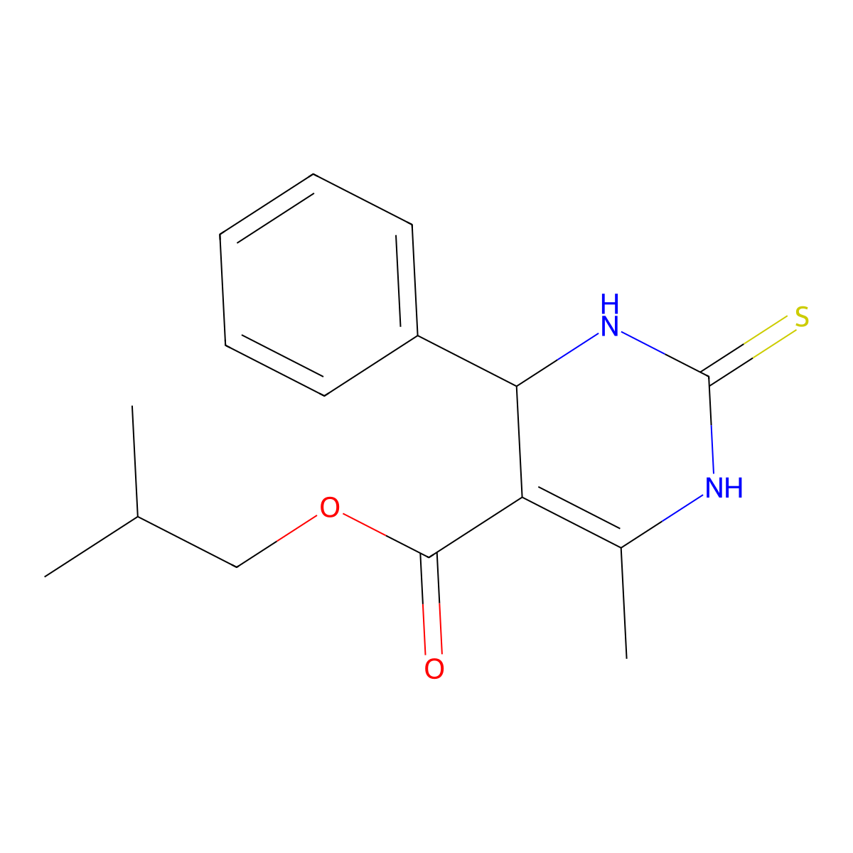 2-Methylpropyl 6-methyl-4-phenyl-2-thioxo-1,2,3,4-tetrahydropyrimidine-5-carboxylate molecular structure, CAS 608492-37-1