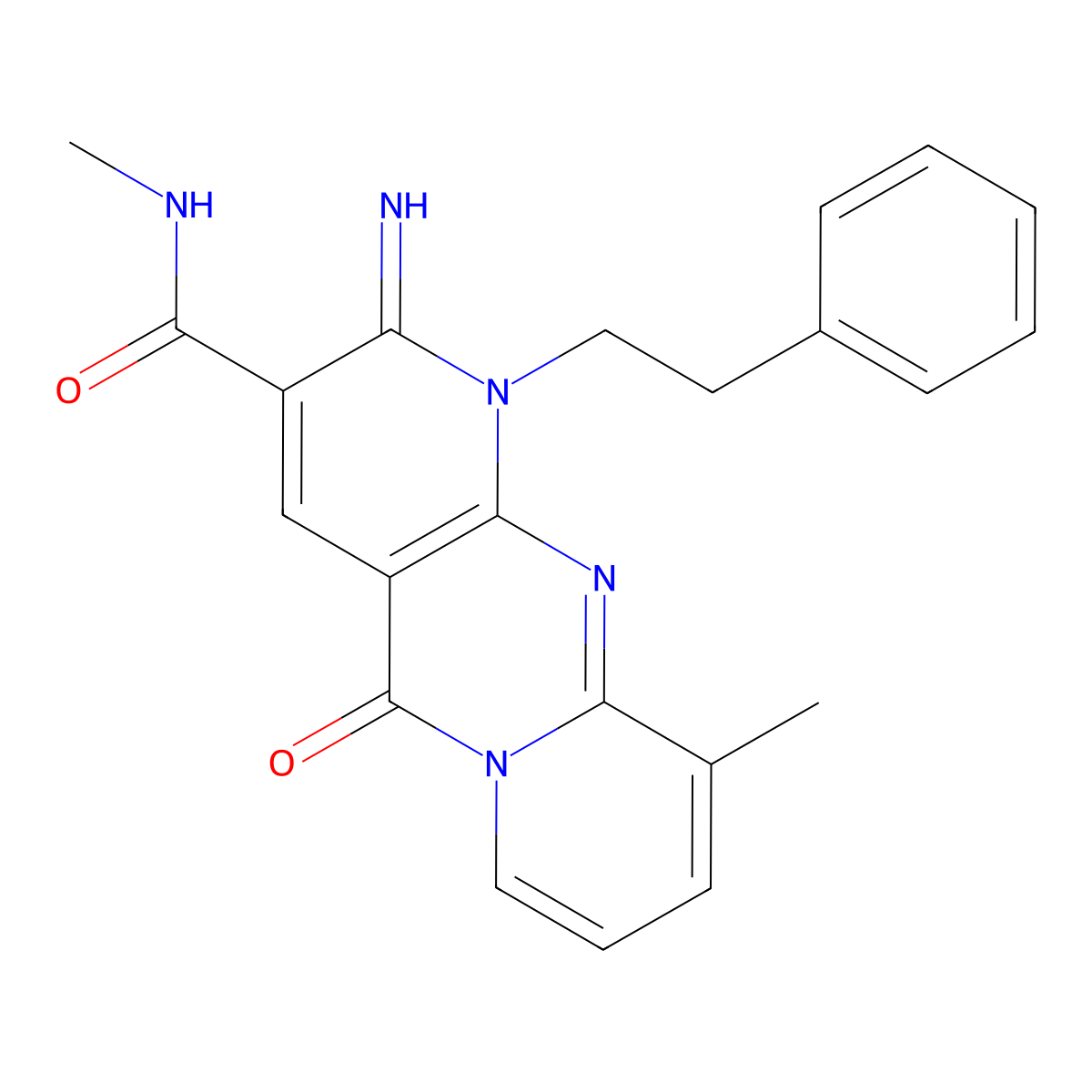 2-imino-N,10-dimethyl-5-oxo-1-(2-phenylethyl)-1,5-dihydro-2H-dipyrido[1,2-a:2',3'-d]pyrimidine-3-carboxamide molecular structure, CAS 608492-42-8