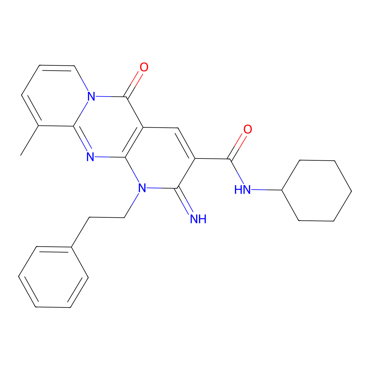 N-cyclohexyl-2-imino-10-methyl-5-oxo-1-(2-phenylethyl)-1,5-dihydro-2H-dipyrido[1,2-a:2',3'-d]pyrimidine-3-carboxamide molecular structure, CAS 608492-43-9