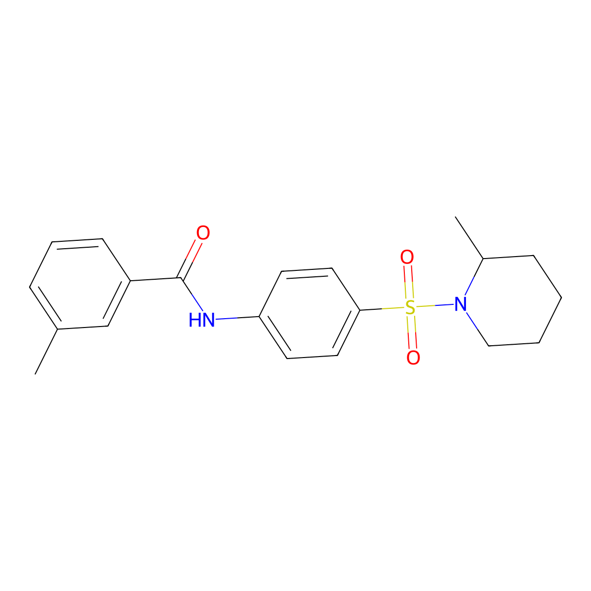 3-methyl-N-[4-(2-methylpiperidin-1-yl)sulfonylphenyl]benzamide molecular structure, CAS 608492-64-4