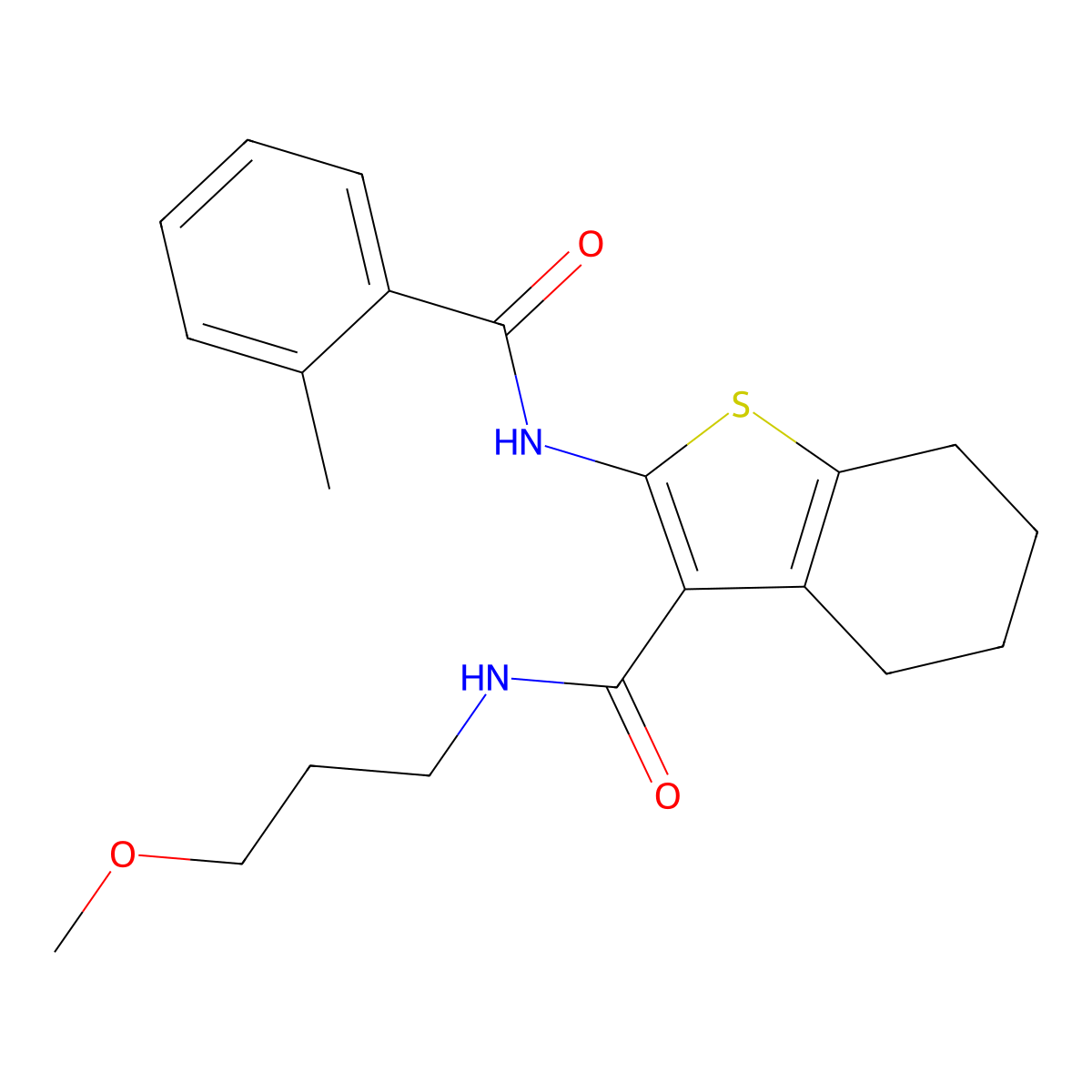 N-(3-methoxypropyl)-2-(2-methylbenzamido)-4,5,6,7-tetrahydro-1-benzothiophene-3-carboxamide molecular structure, CAS 608492-87-1