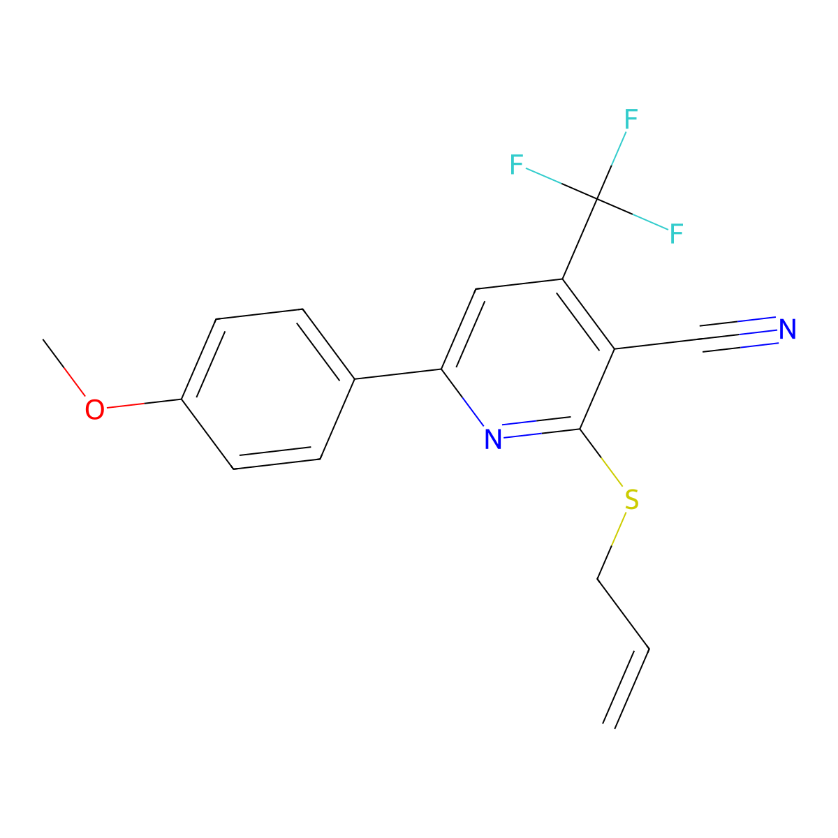 2-(Allylthio)-6-(4-methoxyphenyl)-4-(trifluoromethyl)nicotinonitrile molecular structure, CAS 608492-90-6