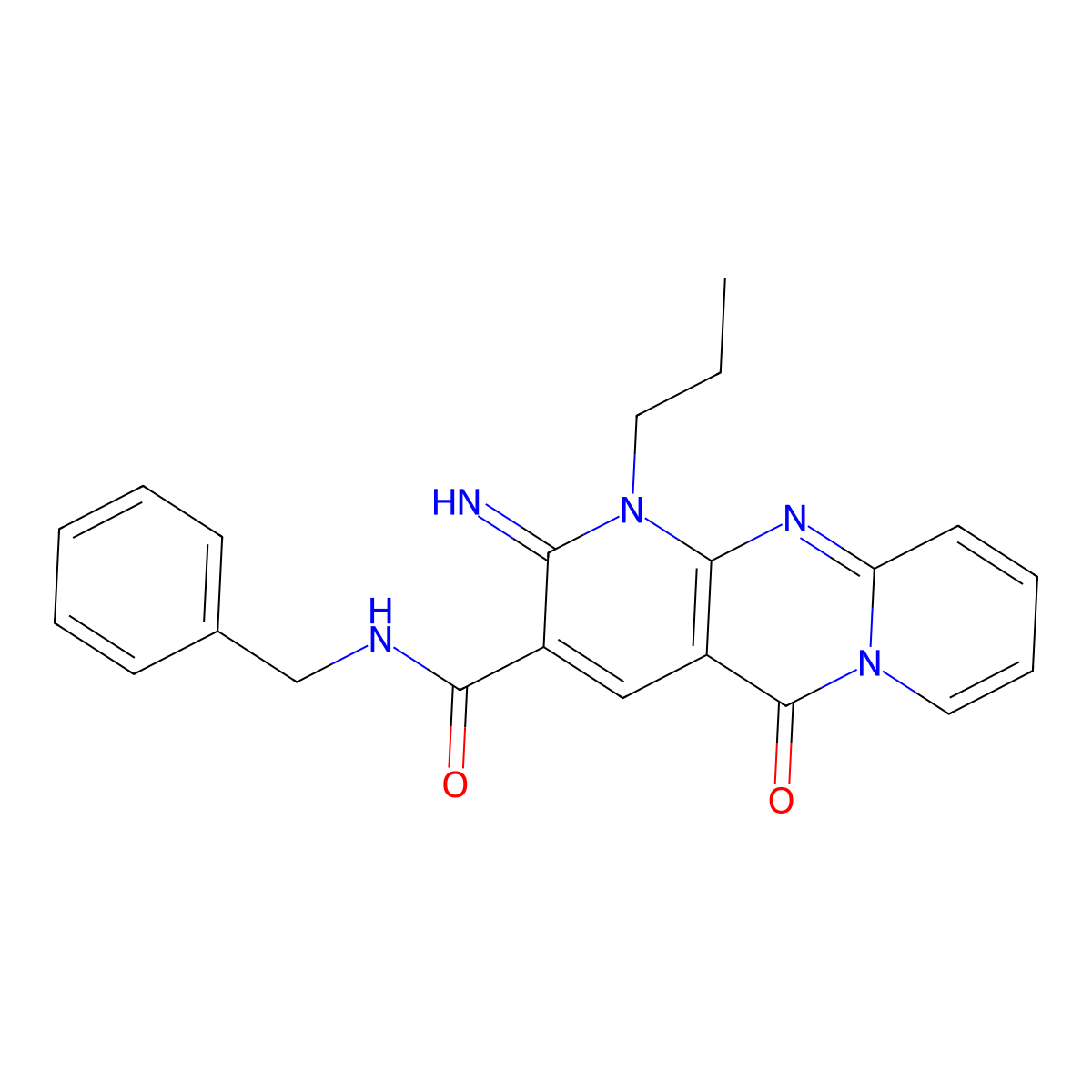 N-benzyl-2-imino-5-oxo-1-propyl-1,5-dihydro-2H-dipyrido[1,2-a:2,3-d]pyrimidine-3-carboxamide molecular structure, CAS 608493-16-9