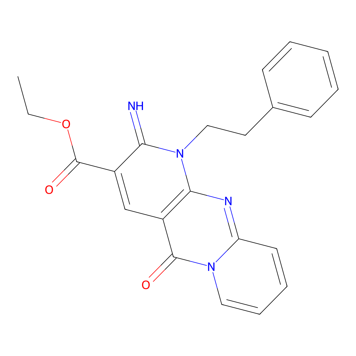 ethyl 2-imino-5-oxo-1-(2-phenylethyl)-1,5-dihydro-2H-dipyrido[1,2-a:2',3'-d]pyrimidine-3-carboxylate molecular structure, CAS 608493-18-1