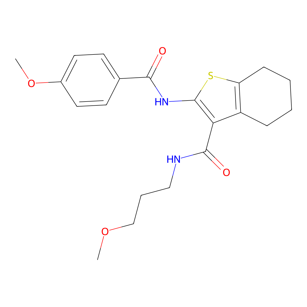 2-{[(4-methoxyphenyl)carbonyl]amino}-N-(3-methoxypropyl)-4,5,6,7-tetrahydro-1-benzothiophene-3-carboxamide molecular structure, CAS 608493-48-7