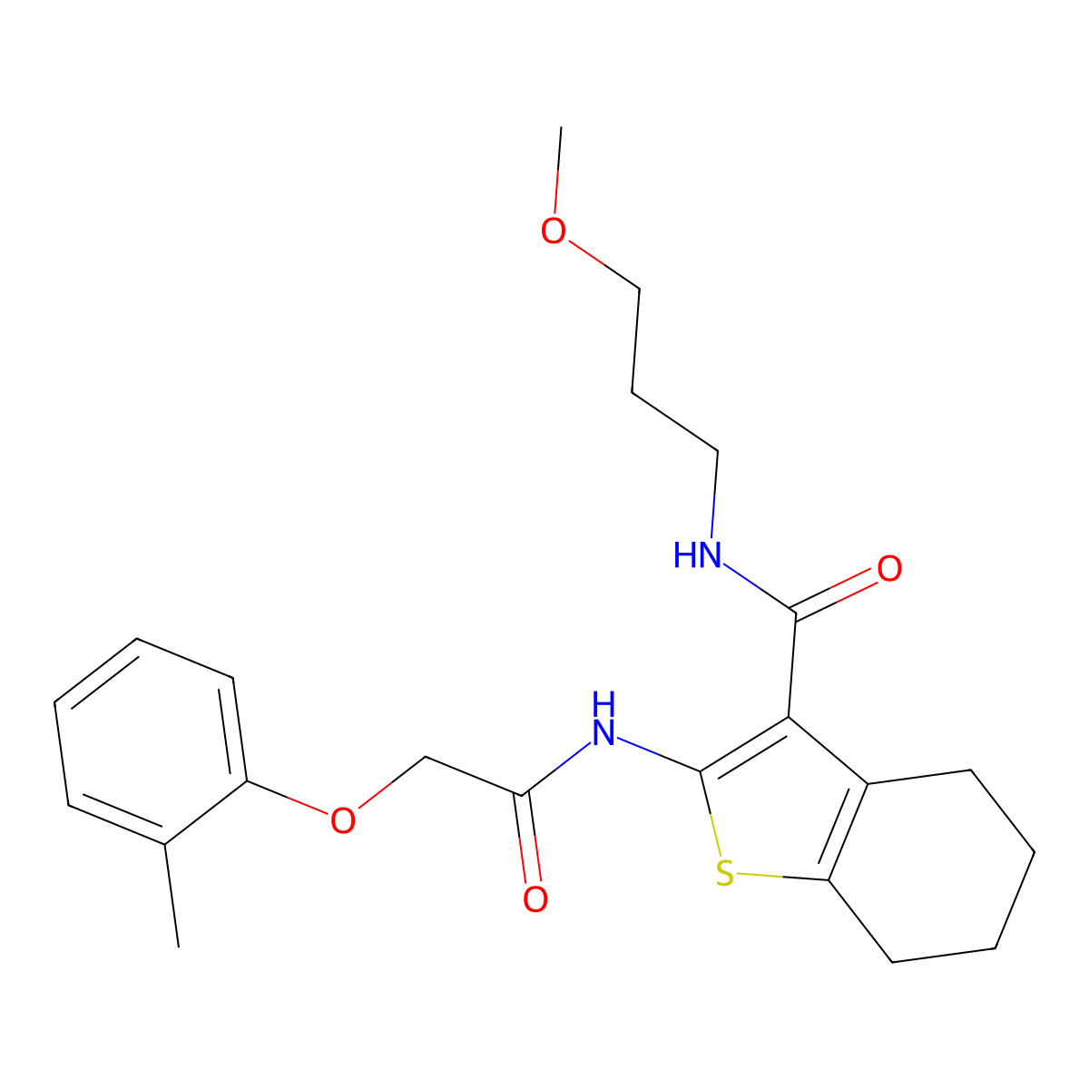 N-(3-methoxypropyl)-2-[[2-(2-methylphenoxy)acetyl]amino]-4,5,6,7-tetrahydro-1-benzothiophene-3-carboxamide molecular structure, CAS 608493-50-1