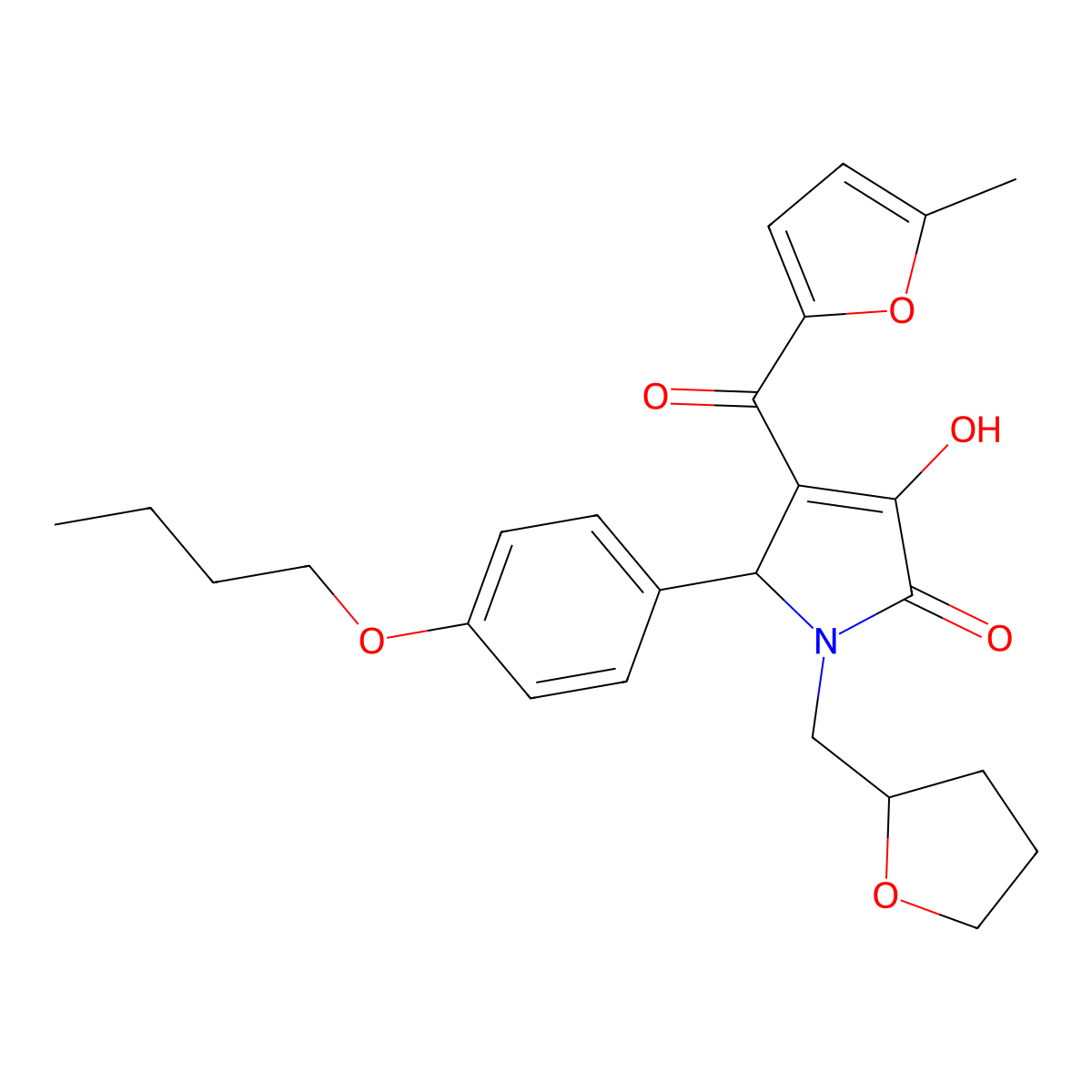 2-(4-butoxyphenyl)-4-hydroxy-3-(5-methylfuran-2-carbonyl)-1-(oxolan-2-ylmethyl)-2H-pyrrol-5-one molecular structure, CAS 608493-64-7