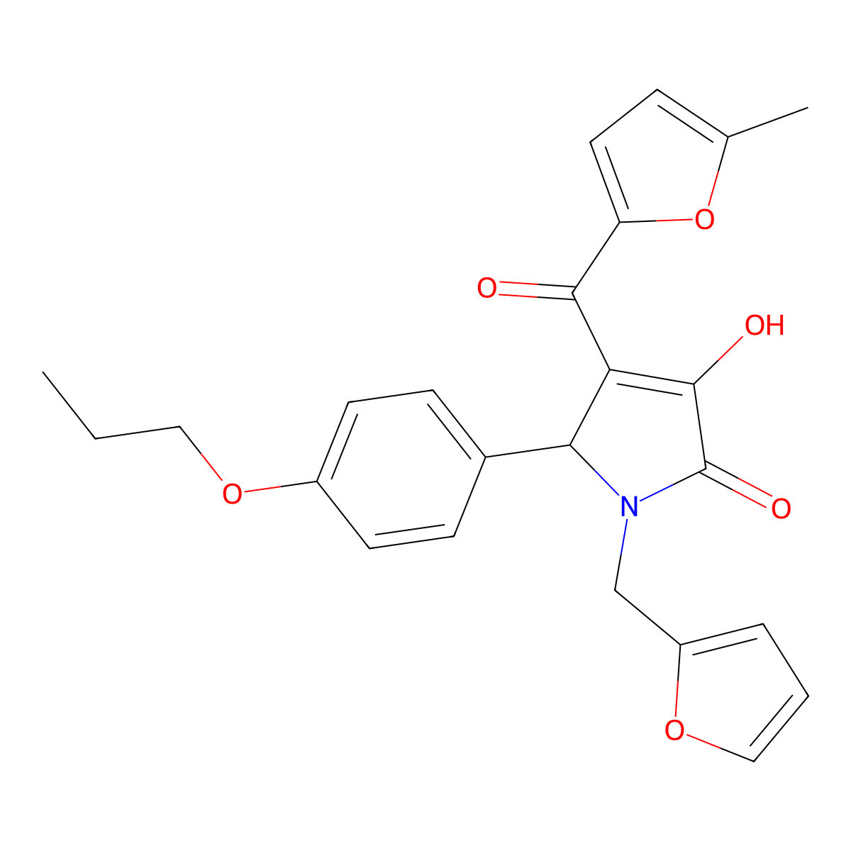 1-(furan-2-ylmethyl)-3-hydroxy-4-[(5-methylfuran-2-yl)carbonyl]-5-(4-propoxyphenyl)-1,5-dihydro-2H-pyrrol-2-one molecular structure, CAS 608493-65-8