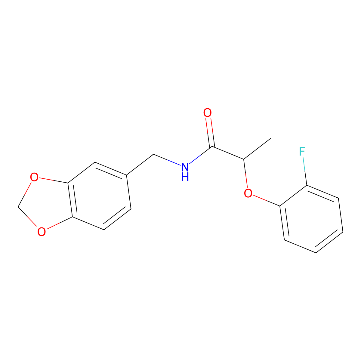 N-(1,3-benzodioxol-5-ylmethyl)-2-(2-fluorophenoxy)propanamide molecular structure, CAS 608494-00-4