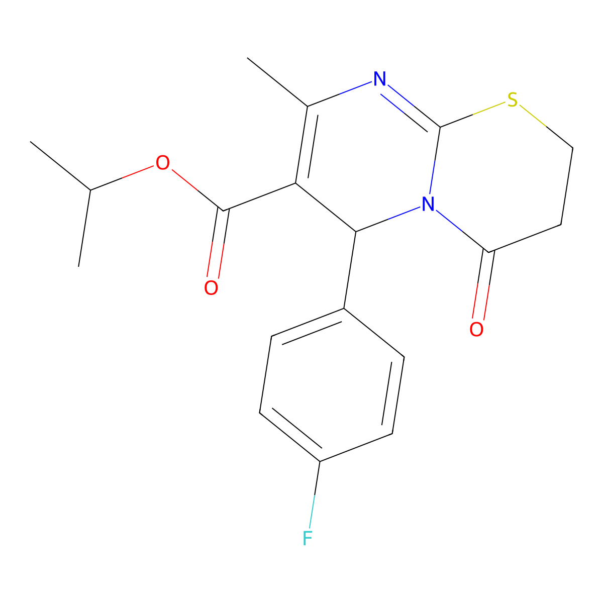 isopropyl 6-(4-fluorophenyl)-8-methyl-4-oxo-3,4-dihydro-2H,6H-pyrimido[2,1-b][1,3]thiazine-7-carboxylate molecular structure, CAS 608494-38-8