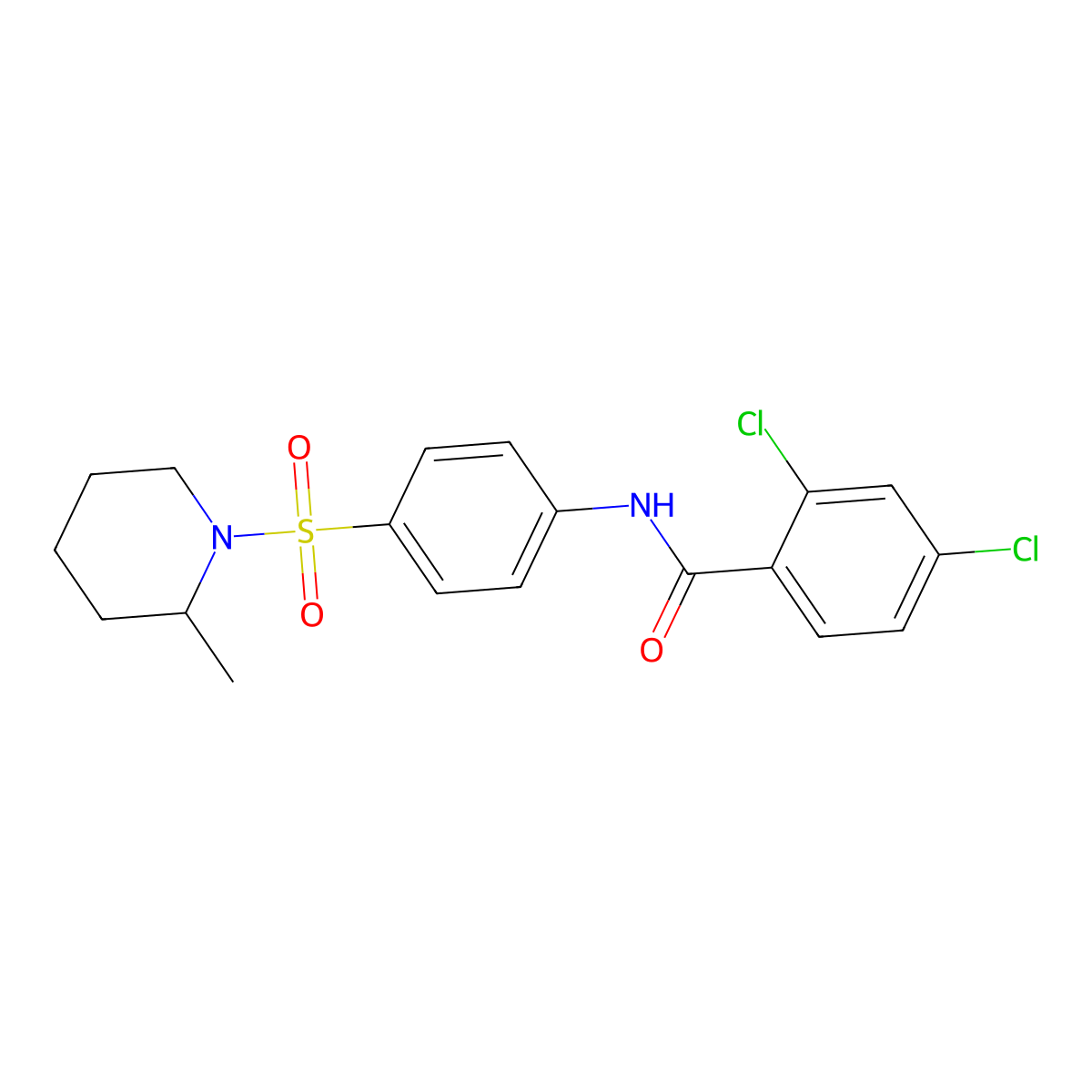 2,4-dichloro-N-[4-(2-methylpiperidin-1-yl)sulfonylphenyl]benzamide molecular structure, CAS 608494-51-5