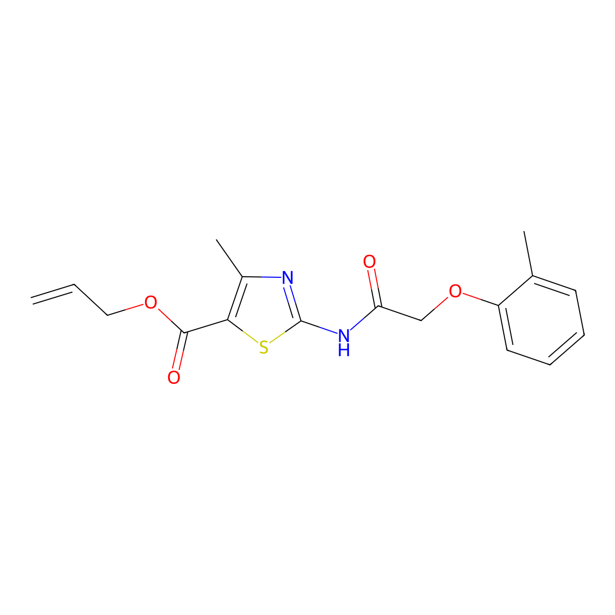 Allyl 4-methyl-2-{[(2-methylphenoxy)acetyl]amino}-1,3-thiazole-5-carboxylate molecular structure, CAS 608494-53-7