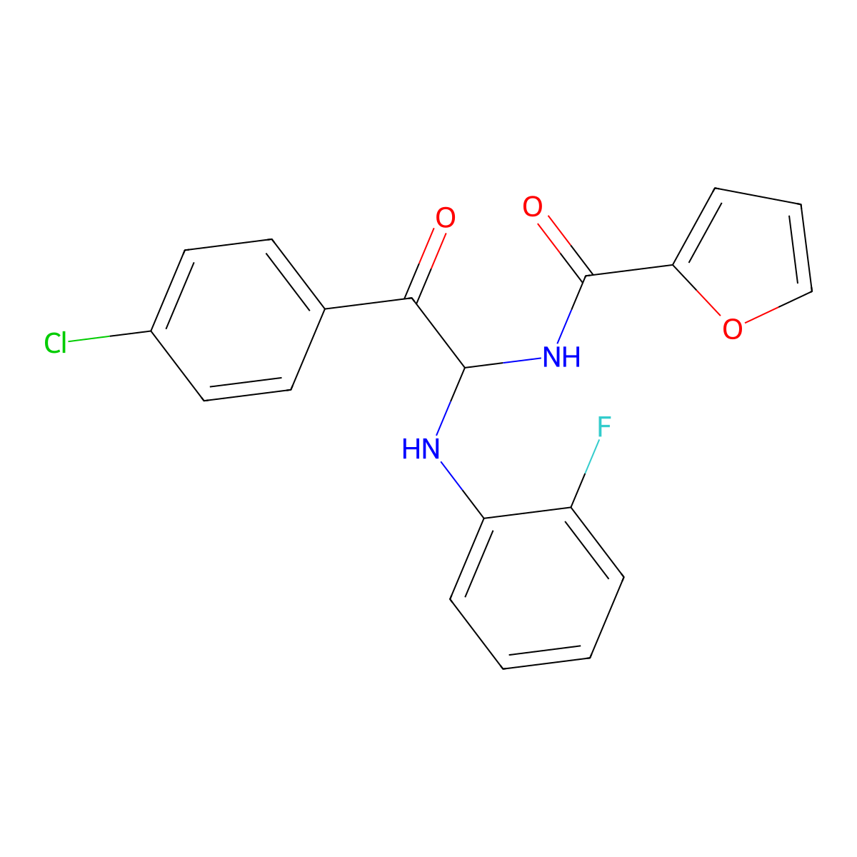 N-[2-(4-chlorophenyl)-1-[(2-fluorophenyl)amino]-2-oxoethyl]furan-2-carboxamide molecular structure, CAS 608494-70-8