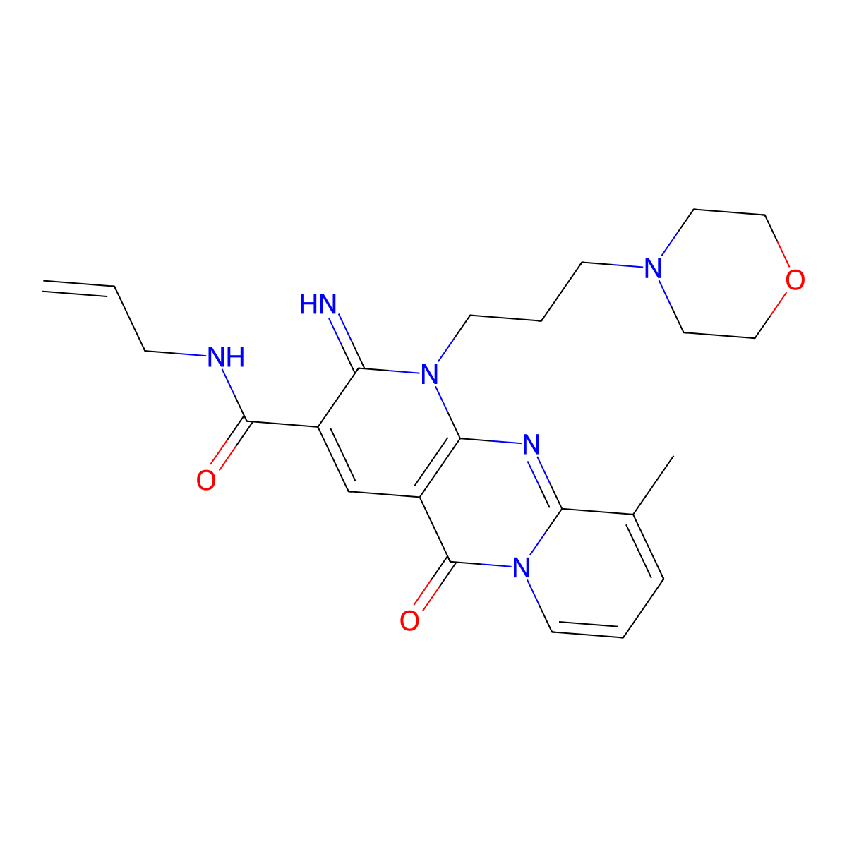 6-imino-11-methyl-7-[3-(morpholin-4-yl)propyl]-2-oxo-N-(prop-2-en-1-yl)-1,7,9-triazatricyclo[8.4.0.0^{3,8}]tetradeca-3(8),4,9,11,13-pentaene-5-carboxamide molecular structure, CAS 608494-75-3