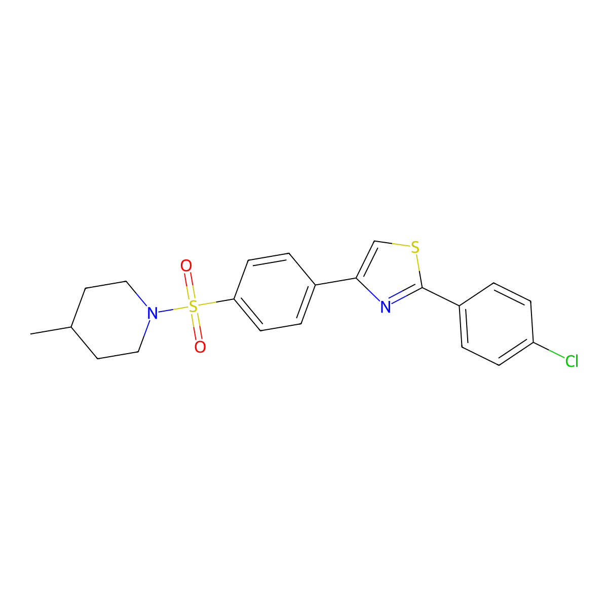 2-(4-Chlorophenyl)-4-[4-(4-methylpiperidin-1-yl)sulfonylphenyl]-1,3-thiazole molecular structure, CAS 608494-80-0
