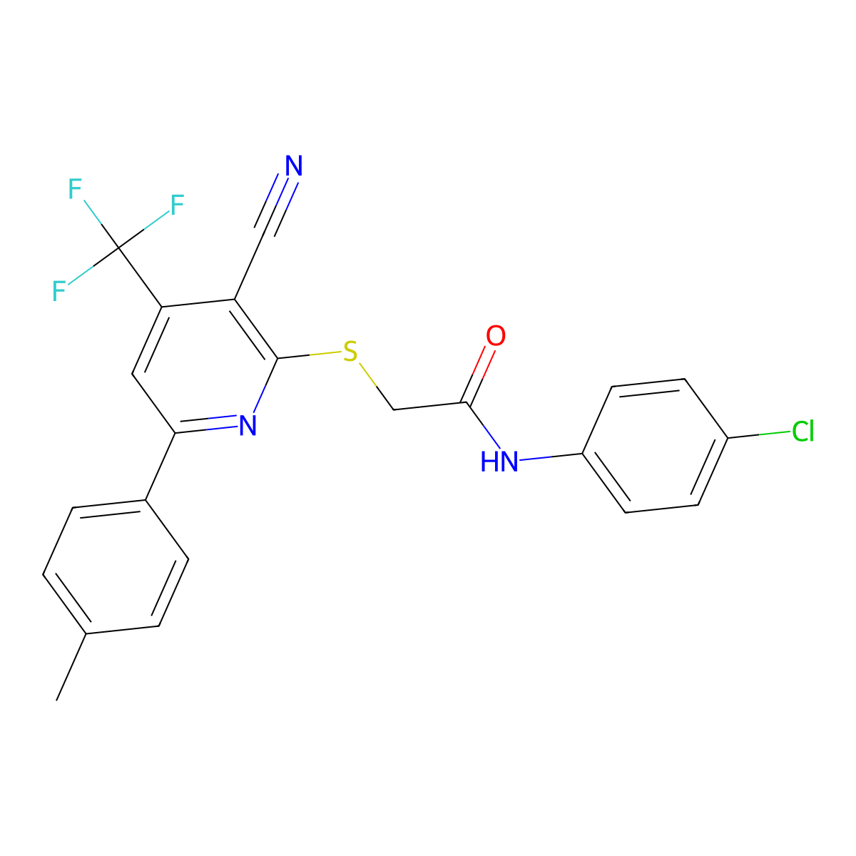N-(4-Chlorophenyl)-2-((3-cyano-6-(4-methylphenyl)-4-(trifluoromethyl)-2-pyridinyl)sulfanyl)acetamide molecular structure, CAS 608494-99-1