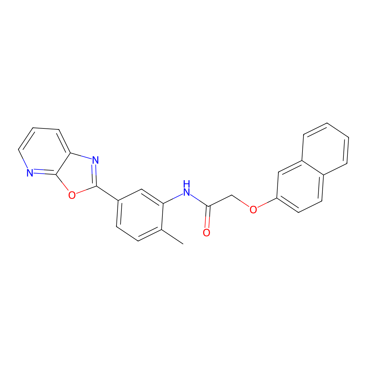 N-(2-methyl-5-[1,3]oxazolo[5,4-b]pyridin-2-ylphenyl)-2-(2-naphthyloxy)acetamide molecular structure, CAS 6085-22-9