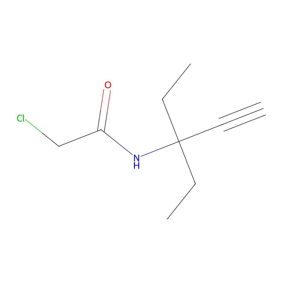 2-chloro-N-(3-ethylpent-1-yn-3-yl)acetamide molecular structure, CAS 60850-21-7