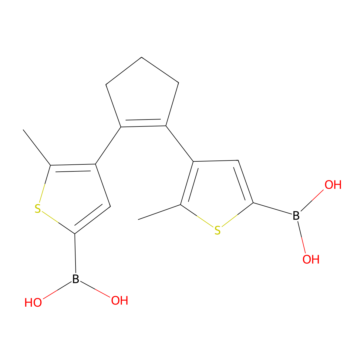 (4,4'-(Cyclopent-1-ene-1,2-diyl)bis(5-methylthiophene-4,2-diyl))diboronic acid molecular structure, CAS 608528-48-9